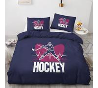 Housse de Couette 220x240 Hockey Sur Glace avec 2 Taies d'oreiller 65x65 cm - Decoration Hockey Sur Glace, Parure de Lit 2 Personnes Garçon Jeux de Sport, Linge de Lit avec Fermeture éclair W&*121