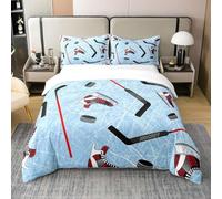 Housse de Couette 220x240 Hockey sur Glace Microfibre Douce Parures de Lit 2 Personnes Imprimé 3D Style Sportif Housses Couette avec 2 Taies d'oreiller et Fermeture Éclair g.7187