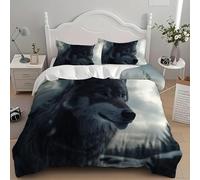 Housse de Couette 220x240 Loup Gris Imprimée 3D Animaux Sauvages Parure de Lit 2 Personnes Doux Microfibre Literie avec 2 Taies D'oreillers 65x65 cm avec Fermeture Éclair Y.251