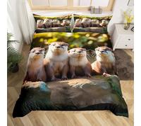 Housse de Couette 220x240 Loutre Parure de Lit Adulte 2 Personnes Microfibre Respirante Animaux Mignons Ensemble de Literie avec Fermeture Éclair et 2 Taies d'oreiller b-9980