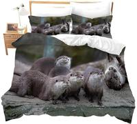 Housse de Couette 220x240 Loutre, Parure de Lit Animaux Mignons 2 Personnes, Microfibre Housse Couette Loutre, 2 Taies d'oreiller 65x65 cm CV1385