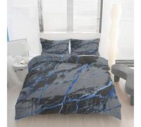 Housse de Couette 220x240 Marbre Bleu Gris Imprimé Marbre Abstrait Parure de lit Réversible Microfibre avec Fermeture Éclair, 2 Personnes, Ensemble de Literie 3 Pièces et 2 Taies d'oreiller P12z