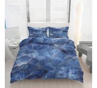 Housse de Couette 220x240 Marbre Bleu Imprimé Abstrait Moderne Parure de lit Réversible Microfibre avec Fermeture Éclair, 2 Personnes, Ensemble de Literie 3 Pièces et 2 Taies d'oreiller P42z