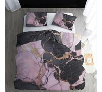 Housse de Couette 220x240 Marbre - Parure de Lit 2 Personne Motif Rose Noir Or - Ensemble de Literie en Microfibre Douce avec Fermeture éclair, 2 Taies d'oreiller 65x65 cm