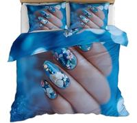 Housse de Couette 220x240 Modèles de Nail Art Parure de Lit 220x240 Bleu Housse Couette 2 Personnes Imprimée en Microfibre avec Fermeture Éclair et 2 Taies d'oreiller D0197
