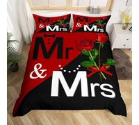 Housse de Couette 220x240 Monsieur Madame, Parure de Lit Rose Rouge 2 Personnes, Microfibre Housse Couette Monsieur Madame, 2 Taies d'oreiller 65x65 cm SS995