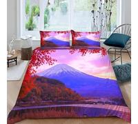 Housse de Couette 220x240 Mont Fuji, Japon 3D Parure de Lit Surface du Lac en Microfibre Doux Housses Couettes 2 Personnes avec Fermeture Éclair avec 2 Taies d'oreiller 65x65 cm I.1421