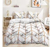 Housse De Couette 220X240 Motif en Marbre Noir Housse De Couette Douce Et Agréable Réversible Géométrique Set De220X240Cm avec Fermeture Éclair Parure Housse Couette en Microfibre