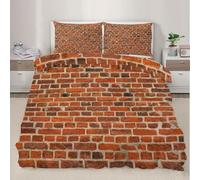 Housse de Couette 220x240 Mur de Briques Parure de Lit 2 Personnes Rétro Imprimée 3D Microfibre Douce Style Campagnard Housse Couette Réversible avec 2 Taies d'oreiller m2254