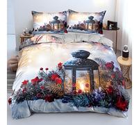 Housse de Couette 220x240 NoëL, Parure de Lit 2 Personnes pour Lit 180x200, Housse Couette 220x240 Imprimée Boules Rouges Pour Sapin de NoëL, Ensemble de Literie avec 2 Taies d'oreiller 65x65 cm, Z138