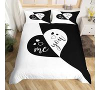 Housse de Couette 220x240,Noir Et Blanc Romantique Saint Valentin Amour Ensemble de Literie Filles Garçon Couple Cadeau de Mariage Lui Et Elle Parure de Lit Confortable Literie,2 Taies D'Oreiller