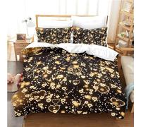 Housse de Couette 220x240 Noir Parure de Lit Adulte 2 Personnes Microfibre Respirante Amour Ensemble de Literie avec Fermeture Éclair et 2 Taies d'oreiller b-2161