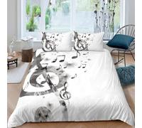 Housse de Couette 220x240 Note de Musique Grise Parure de Lit 2 Personnes ThèMe Musical 3 Pièces Housse Couette en Microfibre Douce Imprimé 3D avec 2 Taies d'oreiller 65x65 cm f-2609