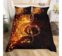 Housse de Couette 220x240 Note d'or Parure de Lit 2 Personnes GarçOns et Filles 3 Pièces Housse Couette en Microfibre Douce Imprimé 3D avec 2 Taies d'oreiller 65x65 cm g-2273