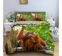 Housse de Couette 220x240 Orang-Outan Parure de Lit 2 Personnes Singe Imprimée 3D Microfibre Douce Animaux de la Jungle Housse Couette Réversible avec 2 Taies d'oreiller m2734