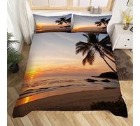 Housse de Couette 220x240 Palmier Imprimer Lever du Soleil Parure de Lit 2 Personnes en Microfibre pour Adulte Ado Enfant avec Fermeture Éclair et 2 Taies d'oreiller