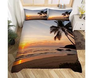 Housse de Couette 220x240 Palmier Imprimer Lever du Soleil Parure de Lit 2 Personnes en Microfibre pour Adulte Ado Enfant avec Fermeture Éclair et 2 Taies d'oreiller