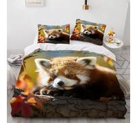 Housse de Couette 220x240 Pandas Roux Microfibre Douce Parures de Lit 2 Personnes Imprimé 3D Faune Sauvage Housses Couette avec 2 Taies d'oreiller et Fermeture Éclair 65x65 cm e.3024