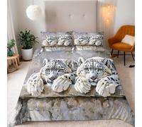 Housse de Couette 220x240 Panthère des Neiges Imprimée 3D Faune Sauvage Parure de Lit 2 Personnes Doux Microfibre Literie avec 2 Taies D'oreillers 65x65 cm avec Fermeture Éclair h-527