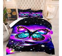 Housse De Couette 220X240 Papillon Noir Violet Parure Housse Couette, Housse De Couette Enfant Couette en, Microfibre Brossée Douce Couette 2 Personne avec 2 Taies d'oreiller 50X75 Cm