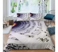 Housse de Couette 220x240 Partition Musicale Parure de Lit 2 Personnes ThèMe Musical 3 Pièces Housse Couette en Microfibre Douce Imprimé 3D avec 2 Taies d'oreiller 65x65 cm f-2795
