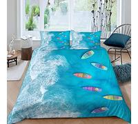 Housse de Couette 220x240 Paysage Marin D'été Parure de Lit 2 Personnes Adulte Impression 3D Motif Plage Ultra Doux Microfibre Literie avec Fermeture Éclair et 2 Taies d'oreiller 50x75