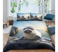 Housse de Couette 220x240 Phoque Imprimée 3D Mammifères Parure de Lit 2 Personnes Doux Microfibre Literie avec 2 Taies D'oreillers 65x65 cm avec Fermeture Éclair c.562