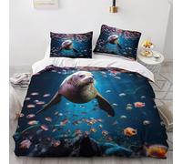 Housse de Couette 220x240 Phoque Mignon 3D Imprimé Parures de Lit Océan Douceur Microfibre 2 Personnes Literie avec Fermeture Éclair et Taie d'oreiller 65x65 b-743