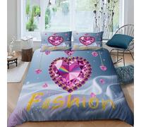 Housse de Couette 220x240 Pierres Précieuses Roses 3D Parure de Lit Thème Mode en Microfibre Doux Housses Couettes 2 Personnes avec Fermeture Éclair avec 2 Taies d'oreiller 65x65 cm J.359