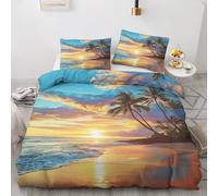 Housse de Couette 220x240 Plage avec 2 Taies d'oreiller 65x65 cm - Decoration Plage, Parure de Lit 2 Personnes Imprimée Palmier Tropical, Linge de Lit en Microfibre Douce avec Fermeture éclair P&11
