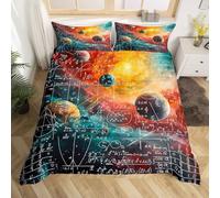 Housse de Couette 220x240 Planète Cosmos Parure de Lit Thème des Mathématiques 3D Douce Respirante Microfibre Housse Couette 2 Personne avec Fermeture Éclair et 2 Taies d'oreiller v.1174