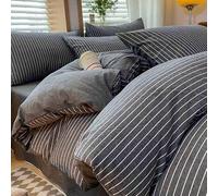 Housse de Couette 220x240 Rayures Grises Parure de lit 220x240 Adulte,Linge de lit et oreillers,Microfibre Parure de lit, avec Fermeture Éclair