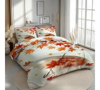 Housse de Couette 220x240 Réversible Feuilles D'érable Parure de Lit 2 Personnes Parapluie Romance 3D Douce Microfibre 3 Pièces avec Fermeture Éclair et 2 Taies d'oreillers 65x65 pour Adultes 3R782