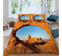 Housse de Couette 220x240 Rocher Rouge 3D Parure de Lit Motifs Paysagers en Microfibre Doux Housses Couettes 2 Personnes avec Fermeture Éclair avec 2 Taies d'oreiller 65x65 cm K.1166