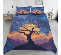 Housse de Couette 220x240 Silhouette d'Arbre Imprimé Pleine Lune Parure de lit Réversible Microfibre avec Fermeture Éclair, 2 Personnes, Ensemble de Literie 3 Pièces et 2 Taies d'oreiller T207s