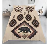 Housse de Couette 220x240 Silhouette d'Ours Imprimé Tribal Sud-Ouest Parure de lit Réversible Microfibre avec Fermeture Éclair, 2 Personnes, Ensemble de Literie 3 Pièces et 2 Taies d'oreiller L36b