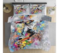 Housse de Couette 220x240 Street Culture Mur de Briques Parure de Lit Douce et Respirante Pop Art Éclaboussure d'encre Housse de Couette avec Fermeture Éclair,2 Taies d'oreiller