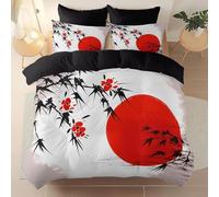 Housse de Couette 220x240 Style Japonais Parure de Lit 2 Personnes Fleurs de Cerisier Imprimée 3D Microfibre Douce Style Chinois Housse Couette Réversible avec 2 Taies d'oreiller 250e