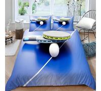 Housse de Couette 220x240 Tennis de Table Parure de lit 2 Personnes Raquette de Tennis de Table 3D Imprimée Doux Literie Set Microfibre Housses Couettes avec 2 Taies d'oreiller J-3072