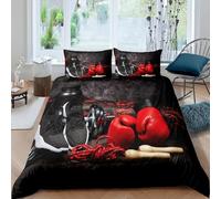 Housse de Couette 220x240 Thème Boxe 3D Parure de Lit Exercices de Fitness en Microfibre Doux Housses Couettes 2 Personnes avec Fermeture Éclair avec 2 Taies d'oreiller 65x65 cm I.1745