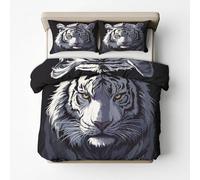 Housse de Couette 220x240 Tigre Blanc Parure de Lit Adulte avec Fermeture Éclair Parure Housse Couette 2 Personnes Imprimé en Microfibre avec 2 Taie d'oreiller 65x65