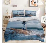 Housse de Couette 220x240 Tour de Guet Microfibre Douce Parures de Lit 2 Personnes Imprimé 3D Paysage d'hiver Housses Couette avec 2 Taies d'oreiller et Fermeture Éclair g.6749