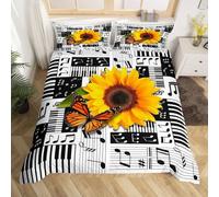 Housse de Couette 220x240 Tournesols Imprimée 3D Fleurs et Papillons Parure de Lit 2 Personnes Doux Microfibre Literie avec 2 Taies D'oreillers 65x65 cm avec Fermeture Éclair N.2519