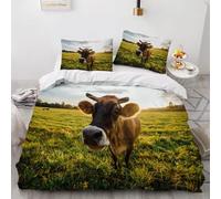Housse de Couette 220x240 Vaches Imprimée 3D Style Champêtre Parure de Lit 2 Personnes Doux Microfibre Literie avec 2 Taies D'oreillers avec Fermeture Éclair H-1959
