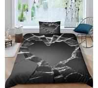 Housse de Couette 220x240 Verre Brisé Parure de Lit 2 Personnes Cœur Brisé Imprimé 3D Microfibre Doux Housses Couettes avec Fermeture Éclair et 2 Taies d'oreiller P.347