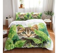 Housse De Couette 220X240 Vert Jaune Imprimé Microfibre Brossée Douce Housse De Couette - Fermeture Éclair, avec 3 Taie d'oreiller