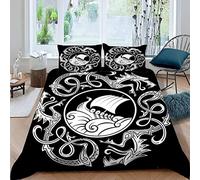 Housse de Couette 220x240 Viking Parure de lit Adultes 2 Personnes 3D Motif Bateau Viking Douce Microfibre avec Fermeture Éclair avec 2 Taies d'oreiller 50x75 cm