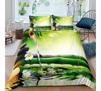 Housse de Couette 220x240 Zen, Design d'impression Doux Parure de Lit en Microfibre 2 Personne avec Fermeture éclair et 2 Taie d'oreiller 65x65 cm