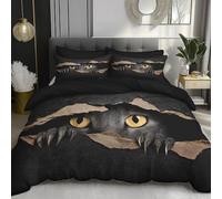 Housse de Couette 220x240cm, 3 Pièces - Ensemble de Linge de Lit en Microfibre à Animaux Sauvages Le Chat a jeté Un Coup d'œil Hors du Journal, 1 Housse de Couette + 2 Taies d'oreiller 65x65 cm,Noir