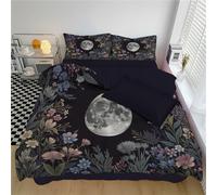 Housse de Couette 220x240cm, 3 Pièces - Ensemble de Linge de Lit en Microfibre à Fleurs de rêve Fleurs Sauvages de Pleine Lune, 1 Housse de Couette 220x240cm + 2 Taies d'oreiller 65x65 cm,Vert foncé